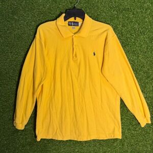 Vintage Ralph Lauren Polo Shirt Mens L Yellow Long Sleeve Cotton‎ Casual Classic